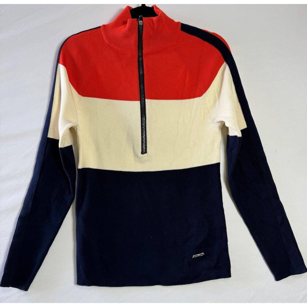 Ralph Lauren L-RL Women’s XS Colorblock Half Zip Knit Sweater Cotton.